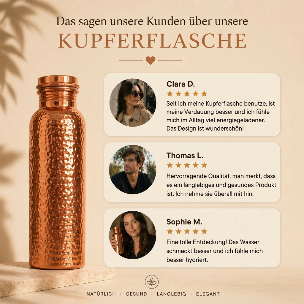 Fuvela Pure™ - Kupferflasche | Natürlich gereinigtes Wasser, ganz ohne Plastik